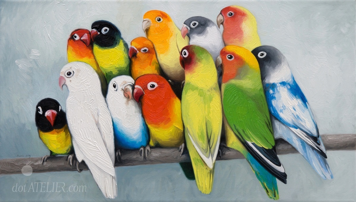 Obraz s barevnými papoušky